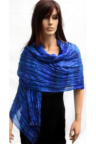 Echte zijden krinkelsjaal, handgeschilderd, marine blauw paarsblauw donker turquoise